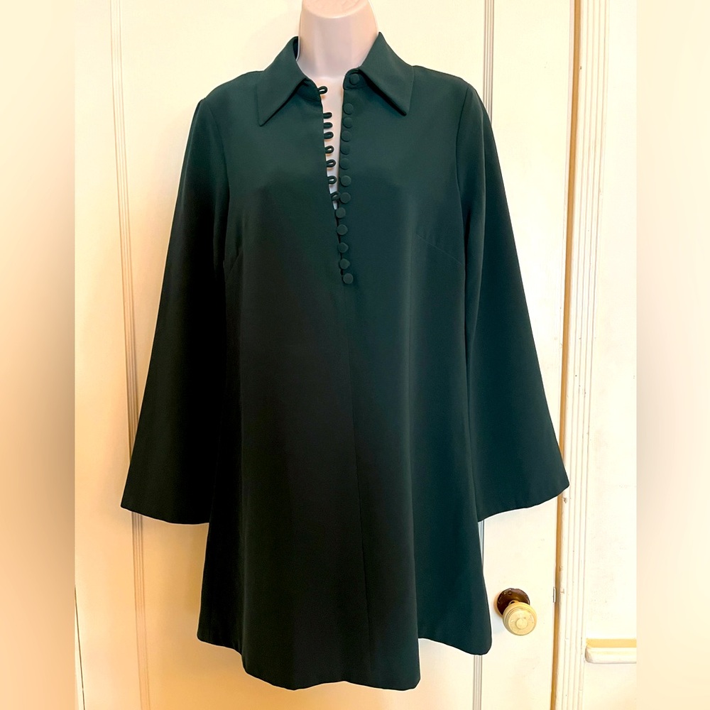 Zara Forest Green Tunic Dress with Bell Sleeves NWT